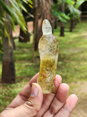 Standing Kwan Yin Carving in Citrine – A Radiant Symbol of Compassion, Confidence and Prosperity for Home and Office Spaces