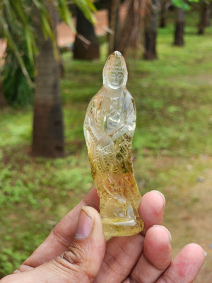 Standing Kwan Yin Carving in Citrine – A Radiant Symbol of Compassion, Confidence and Prosperity for Home and Office Spaces