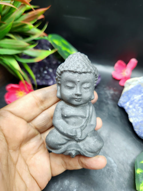 Baby Buddha Carving in Natural Raw Shungite – A Powerful Emblem of Protection, Peace and Grounded Energy for Your Home and Meditation Space | ONE PIECE ONLY