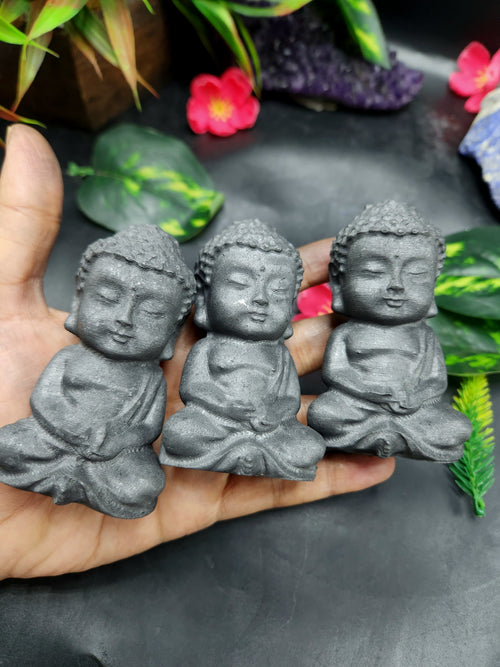 Baby Buddha Carving in Natural Raw Shungite – A Powerful Emblem of Protection, Peace and Grounded Energy for Your Home and Meditation Space | ONE PIECE ONLY