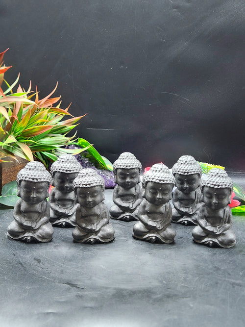 Baby Buddha Carving in Natural Raw Shungite – A Powerful Emblem of Protection, Peace and Grounded Energy for Your Home and Meditation Space | ONE PIECE ONLY
