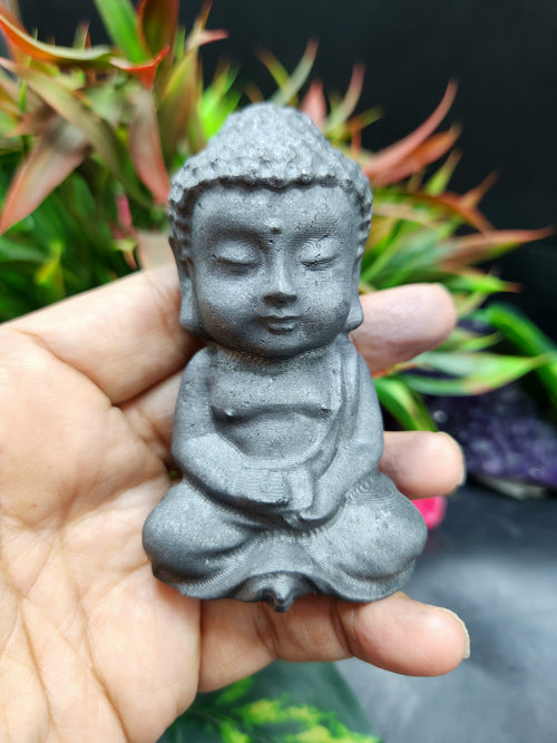 Baby Buddha Carving in Natural Raw Shungite – A Powerful Emblem of Protection, Peace and Grounded Energy for Your Home and Meditation Space | ONE PIECE ONLY