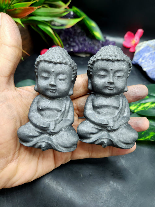 Baby Buddha Carving in Natural Raw Shungite – A Powerful Emblem of Protection, Peace and Grounded Energy for Your Home and Meditation Space | ONE PIECE ONLY