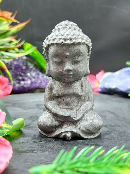 Baby Buddha Carving in Natural Raw Shungite – A Powerful Emblem of Protection, Peace and Grounded Energy for Your Home and Meditation Space | ONE PIECE ONLY