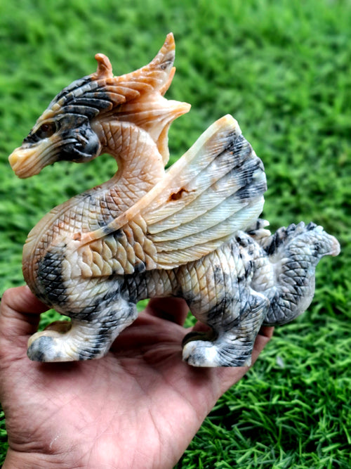 Flying Dragon Carving in Yellow Jade – Symbol of Power, Prosperity, and Protection