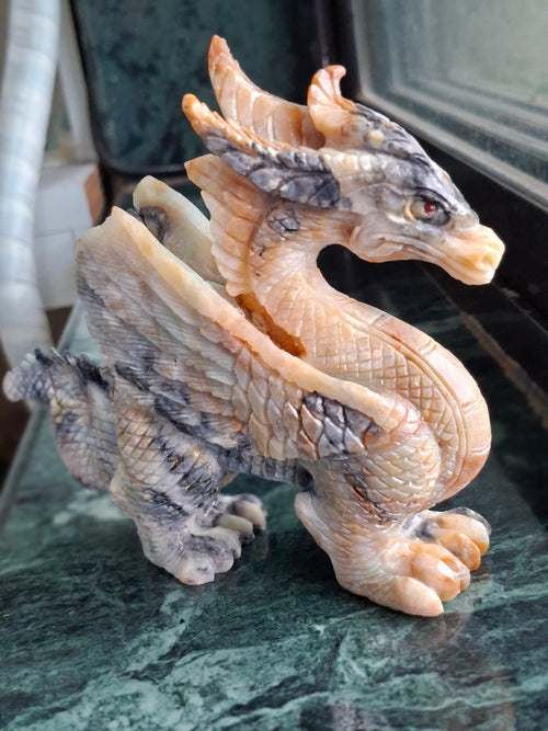 Flying Dragon Carving in Yellow Jade – Symbol of Power, Prosperity, and Protection