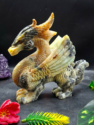 Flying Dragon Carving in Yellow Jade – Symbol of Power, Prosperity, and Protection