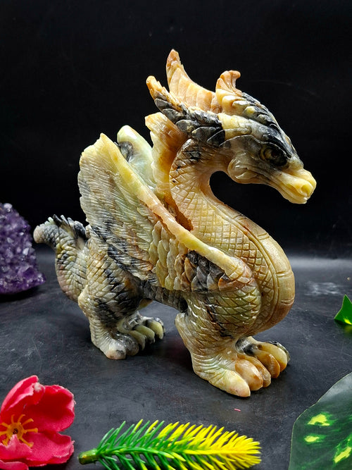 Flying Dragon Carving in Yellow Jade – Symbol of Power, Prosperity, and Protection