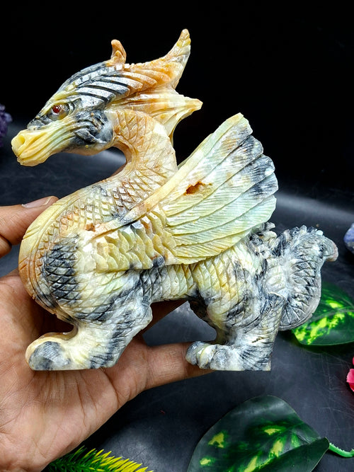 Flying Dragon Carving in Yellow Jade – Symbol of Power, Prosperity, and Protection