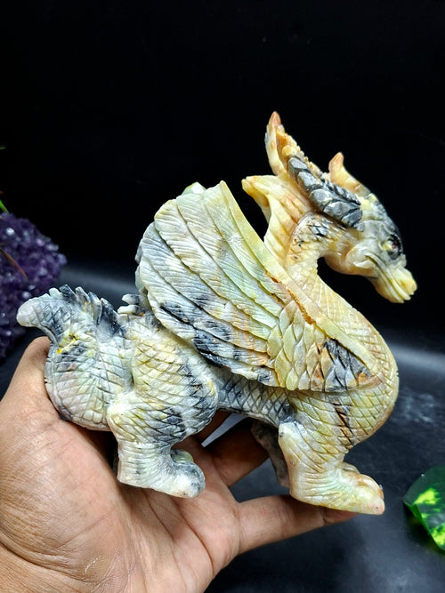 Flying Dragon Carving in Yellow Jade – Symbol of Power, Prosperity, and Protection