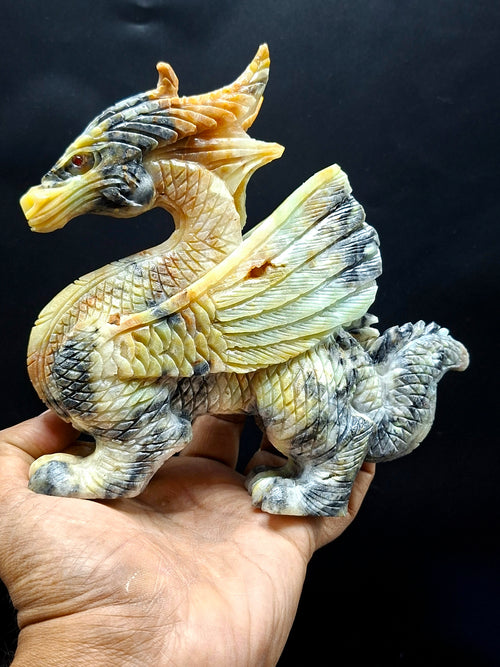 Flying Dragon Carving in Yellow Jade – Symbol of Power, Prosperity, and Protection