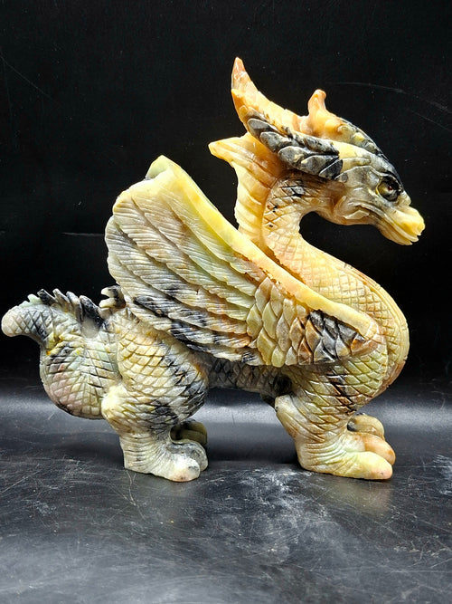 Flying Dragon Carving in Yellow Jade – Symbol of Power, Prosperity, and Protection