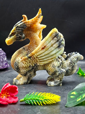 Flying Dragon Carving in Yellow Jade – Symbol of Power, Prosperity, and Protection