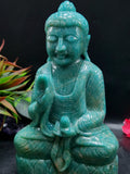 Lord Buddha Statue in Sitting Posture Carved from Amazonite Gemstone – A Divine Symbol of Peace, Blessings & Heart-Centered Energy