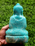 Lord Buddha Statue in Sitting Posture Carved from Amazonite Gemstone – A Divine Symbol of Peace, Blessings & Heart-Centered Energy