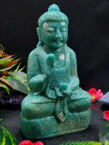 Lord Buddha Statue in Sitting Posture Carved from Amazonite Gemstone – A Divine Symbol of Peace, Blessings & Heart-Centered Energy