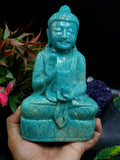 Lord Buddha Statue in Sitting Posture Carved from Amazonite Gemstone – A Divine Symbol of Peace, Blessings & Heart-Centered Energy