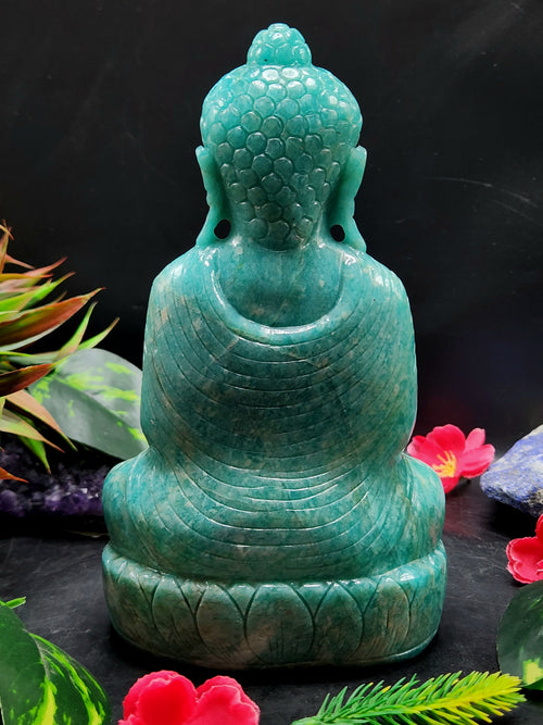 Lord Buddha Statue in Sitting Posture Carved from Amazonite Gemstone – A Divine Symbol of Peace, Blessings & Heart-Centered Energy