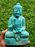 Lord Buddha Statue in Sitting Posture Carved from Amazonite Gemstone – A Divine Symbol of Peace, Blessings & Heart-Centered Energy
