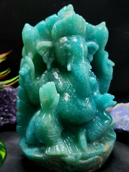 Lord Ganesha Statue in Amazonite Gemstone: Unlock Divine Power and Prosperity | Reiki/Chakra/Healing/Energy | Home Decor
