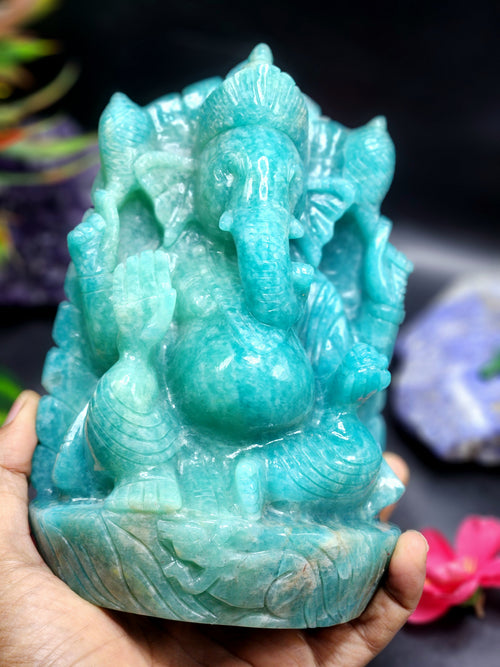 Lord Ganesha Statue in Amazonite Gemstone: Unlock Divine Power and Prosperity | Reiki/Chakra/Healing/Energy | Home Decor