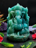 Lord Ganesha Statue in Amazonite Gemstone: Unlock Divine Power and Prosperity | Reiki/Chakra/Healing/Energy | Home Decor