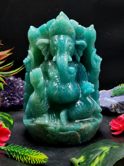 Lord Ganesha Statue in Amazonite Gemstone: Unlock Divine Power and Prosperity | Reiki/Chakra/Healing/Energy | Home Decor