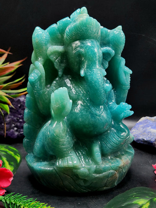Lord Ganesha Statue in Amazonite Gemstone: Unlock Divine Power and Prosperity | Reiki/Chakra/Healing/Energy | Home Decor