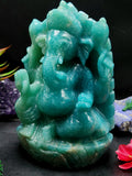 Lord Ganesha Statue in Amazonite Gemstone: Unlock Divine Power and Prosperity | Reiki/Chakra/Healing/Energy | Home Decor