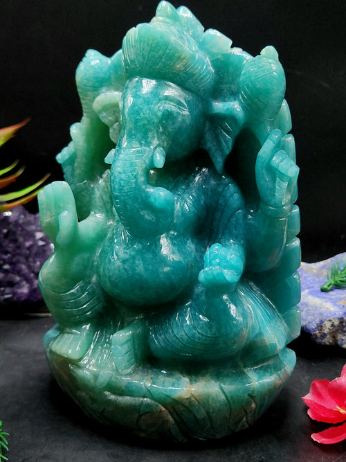 Lord Ganesha Statue in Amazonite Gemstone: Unlock Divine Power and Prosperity | Reiki/Chakra/Healing/Energy | Home Decor