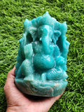 Lord Ganesha Statue in Amazonite Gemstone: Unlock Divine Power and Prosperity | Reiki/Chakra/Healing/Energy | Home Decor