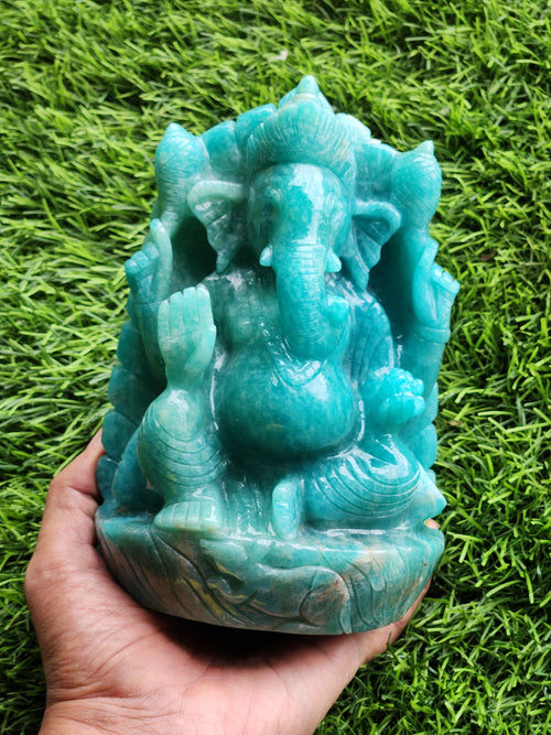 Lord Ganesha Statue in Amazonite Gemstone: Unlock Divine Power and Prosperity | Reiki/Chakra/Healing/Energy | Home Decor