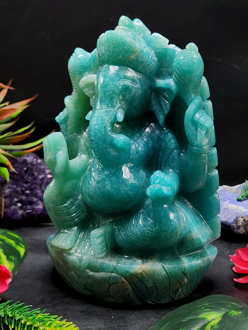 Lord Ganesha Statue in Amazonite Gemstone: Unlock Divine Power and Prosperity | Reiki/Chakra/Healing/Energy | Home Decor