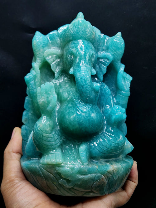 Lord Ganesha Statue in Amazonite Gemstone: Unlock Divine Power and Prosperity | Reiki/Chakra/Healing/Energy | Home Decor