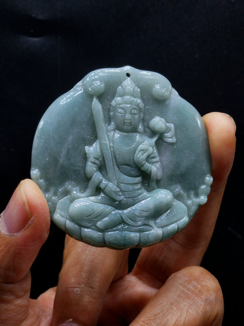 Manjushri Carved Pendant in Natural Guatemalan Jade: A Daily Wear Talisman for Protection, Wisdom and Elegance | Weight 30 gms