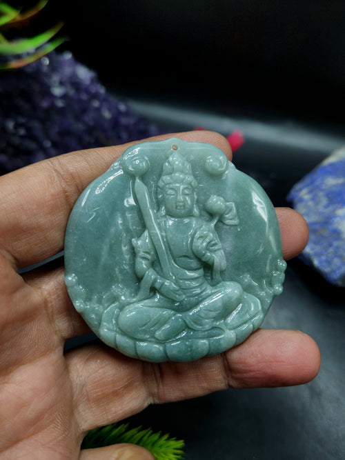 Manjushri Carved Pendant in Natural Guatemalan Jade: A Daily Wear Talisman for Protection, Wisdom and Elegance | Weight 30 gms