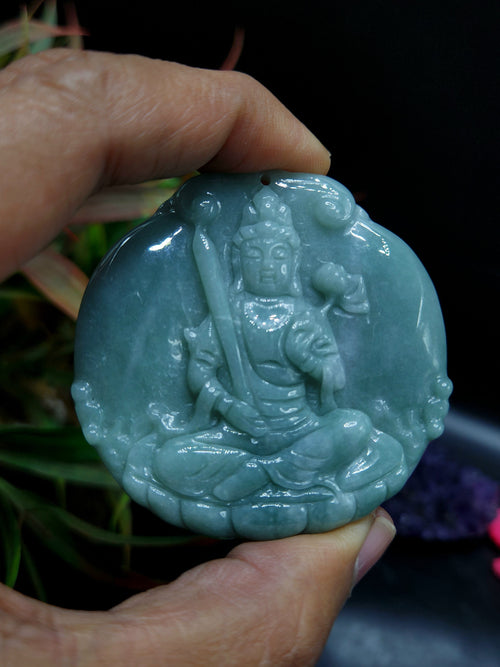 Manjushri Carved Pendant in Natural Guatemalan Jade: A Daily Wear Talisman for Protection, Wisdom and Elegance | Weight 30 gms