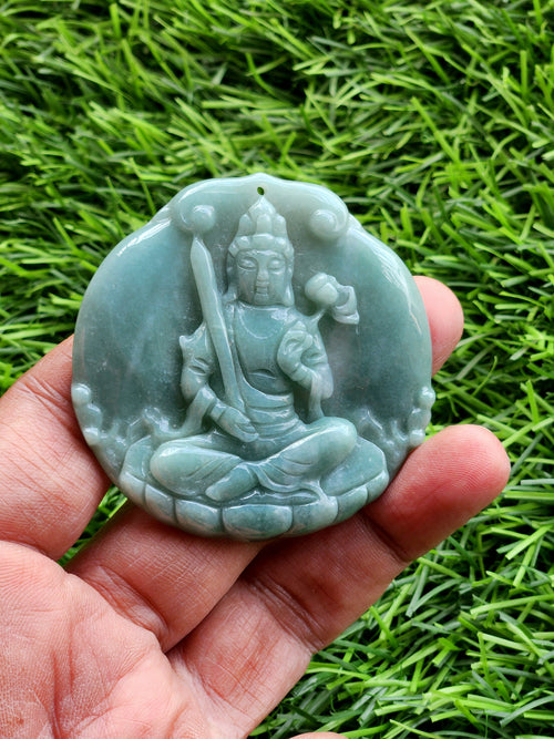 Manjushri Carved Pendant in Natural Guatemalan Jade: A Daily Wear Talisman for Protection, Wisdom and Elegance | Weight 30 gms