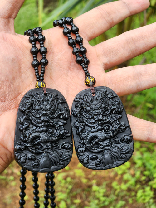 Black Obsidian Dragon Pendant with Obsidian Bead Mala: A Powerful Talisman for Protection and Transformation