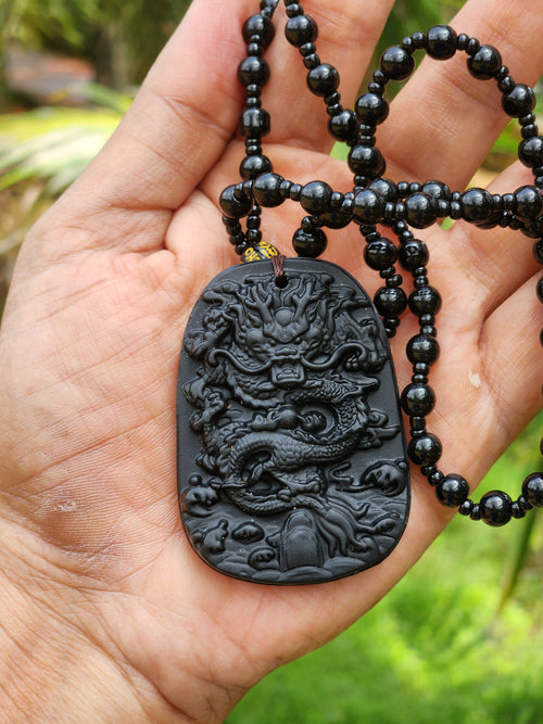 Black Obsidian Dragon Pendant with Obsidian Bead Mala: A Powerful Talisman for Protection and Transformation