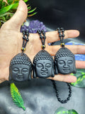 Black Obsidian Lord Buddha Face Pendant with Obsidian Bead Mala – A Symbol of Peace, Protection, and Prosperity | Gemstone Mala | Birthday Gift | Valentine gift | Mother's Day gift | ONE PEICE ONLY