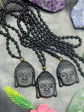 Black Obsidian Lord Buddha Face Pendant with Obsidian Bead Mala – A Symbol of Peace, Protection, and Prosperity | Gemstone Mala | Birthday Gift | Valentine gift | Mother's Day gift | ONE PEICE ONLY
