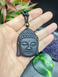 Black Obsidian Lord Buddha Face Pendant with Obsidian Bead Mala – A Symbol of Peace, Protection, and Prosperity | Gemstone Mala | Birthday Gift | Valentine gift | Mother's Day gift | ONE PEICE ONLY