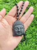 Black Obsidian Lord Buddha Face Pendant with Obsidian Bead Mala – A Symbol of Peace, Protection, and Prosperity | Gemstone Mala | Birthday Gift | Valentine gift | Mother's Day gift | ONE PEICE ONLY