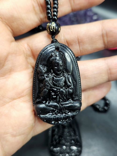 Black Obsidian Kwan Yin Pendant with Obsidian Bead Mala – A Sacred Blend of Peace, Protection, and Prosperity | Gemstone Mala | Birthday Gift | Valentine gift | Mother's Day gift | ONE PEICE ONLY