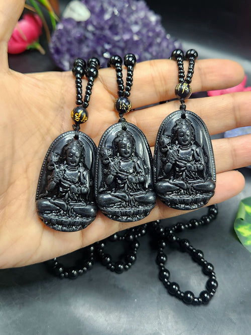 Black Obsidian Kwan Yin Pendant with Obsidian Bead Mala – A Sacred Blend of Peace, Protection, and Prosperity | Gemstone Mala | Birthday Gift | Valentine gift | Mother's Day gift | ONE PEICE ONLY