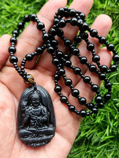 Black Obsidian Kwan Yin Pendant with Obsidian Bead Mala – A Sacred Blend of Peace, Protection, and Prosperity | Gemstone Mala | Birthday Gift | Valentine gift | Mother's Day gift | ONE PEICE ONLY