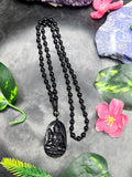 Black Obsidian Kwan Yin Pendant with Obsidian Bead Mala – A Sacred Blend of Peace, Protection, and Prosperity | Gemstone Mala | Birthday Gift | Valentine gift | Mother's Day gift | ONE PEICE ONLY