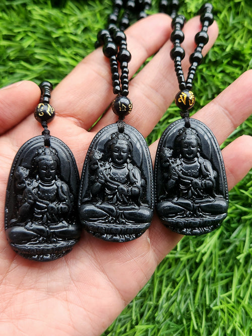 Black Obsidian Kwan Yin Pendant with Obsidian Bead Mala – A Sacred Blend of Peace, Protection, and Prosperity | Gemstone Mala | Birthday Gift | Valentine gift | Mother's Day gift | ONE PEICE ONLY