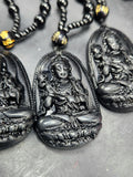 Black Obsidian Kwan Yin Pendant with Obsidian Bead Mala – A Sacred Blend of Peace, Protection, and Prosperity | Gemstone Mala | Birthday Gift | Valentine gift | Mother's Day gift | ONE PEICE ONLY